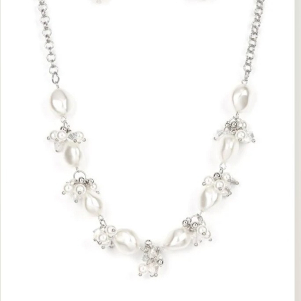 Paparazzi Silver and White Pearl Necklace Rolling with the BRUNCHES Jewelry